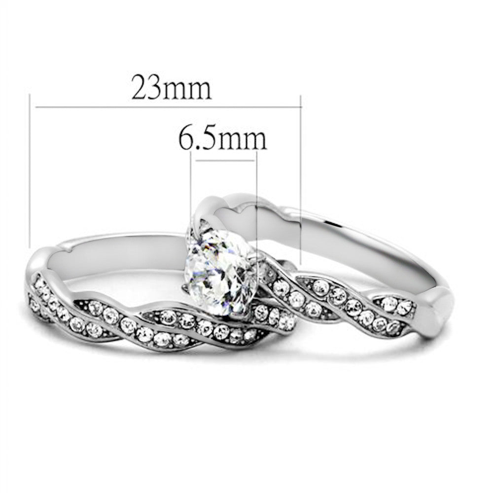 ARTK2475 Stainless Steel 1.78 Ct Round Cut Cz Twisted Wedding Ring Band Set Women's 5-10